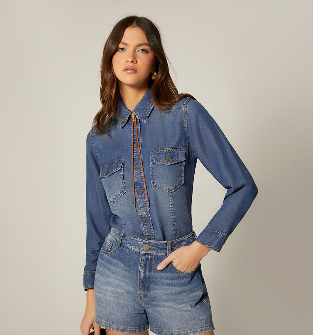 Blusa camisera manga larga para mujer