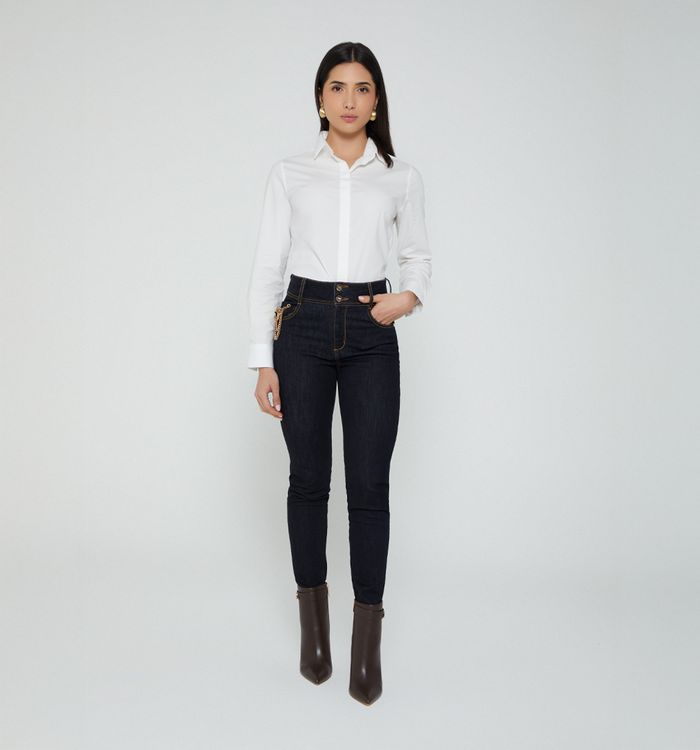 Jean skinny alto 5 bolsillos prendedor