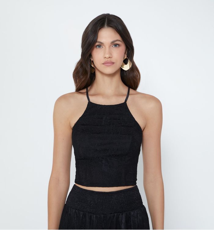 Blusa crop de tiras blondas