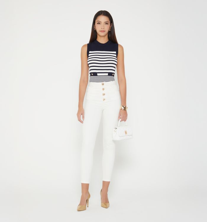 Jean ultraslim tiro super alto botones