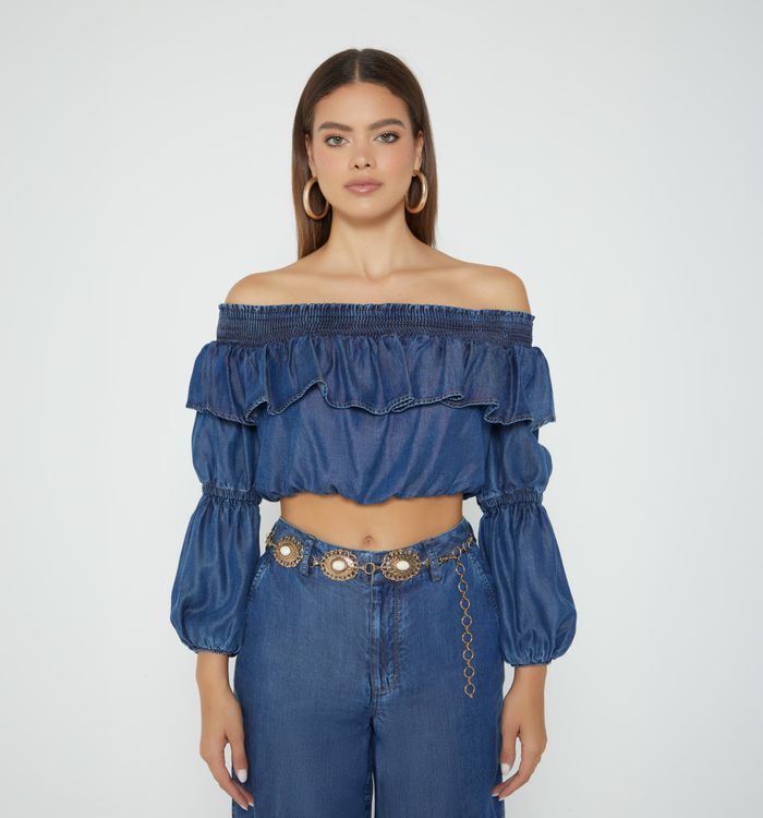 Blusa escote bandeja ruchada