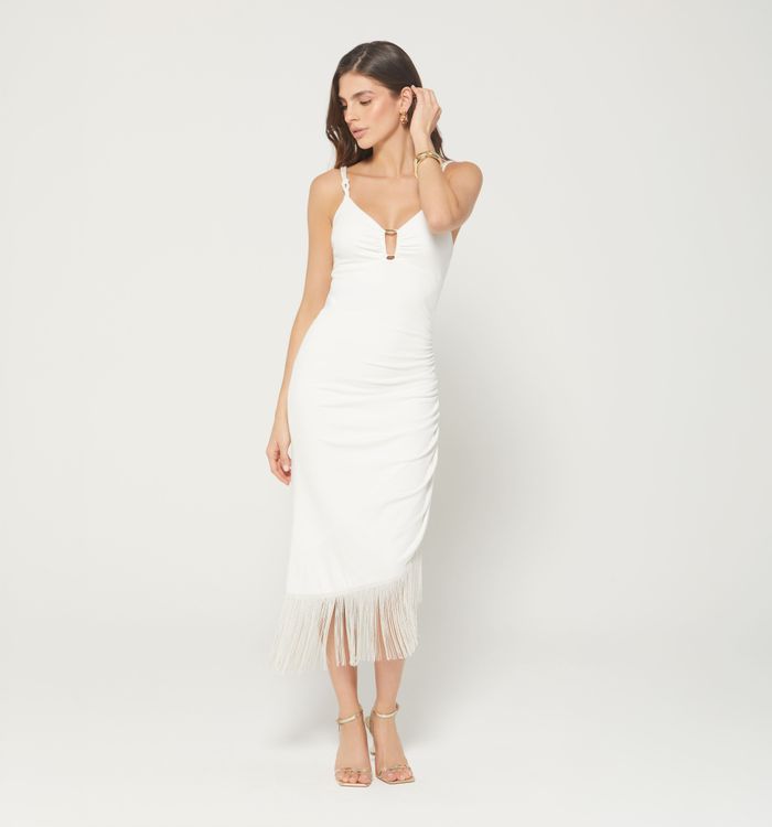 Vestido largo asimetrico con flecos