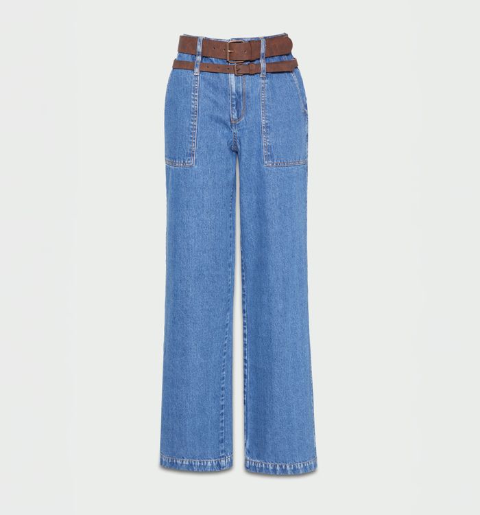 Jean wide leg cortes doble correa