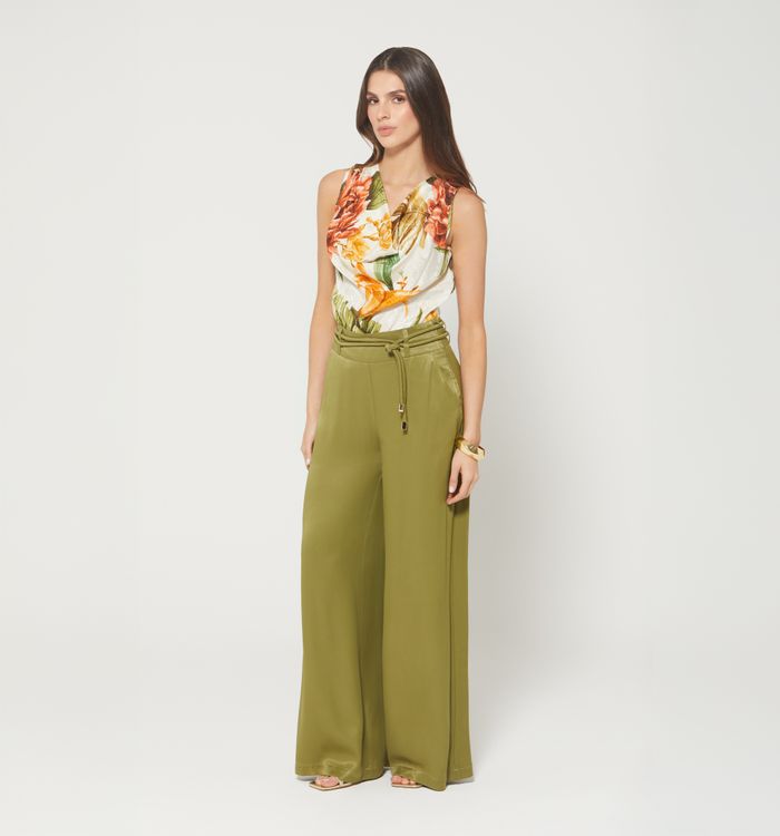 Pantalon palazo tiro alto con tira doble