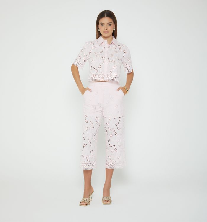 Pantalon culotte tiro alto con encaje