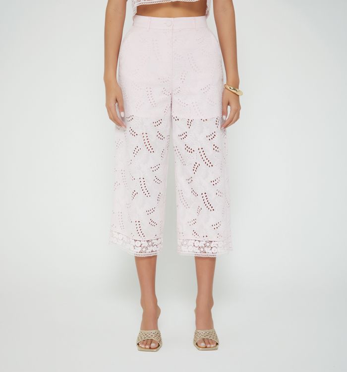 Pantalon culotte tiro alto con encaje