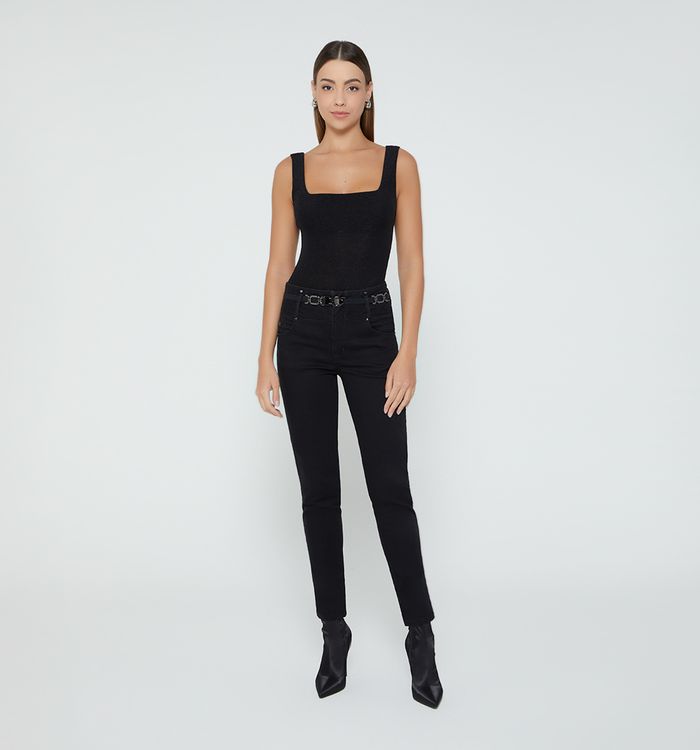 Jeans ultraslim super alto correa