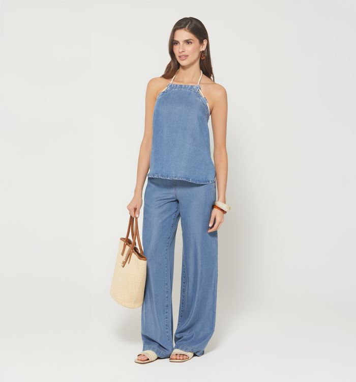 Jeans palazo  tiro alto doble cordon