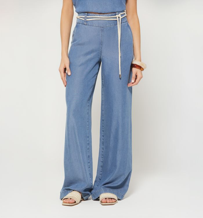 Jeans palazo  tiro alto doble cordon