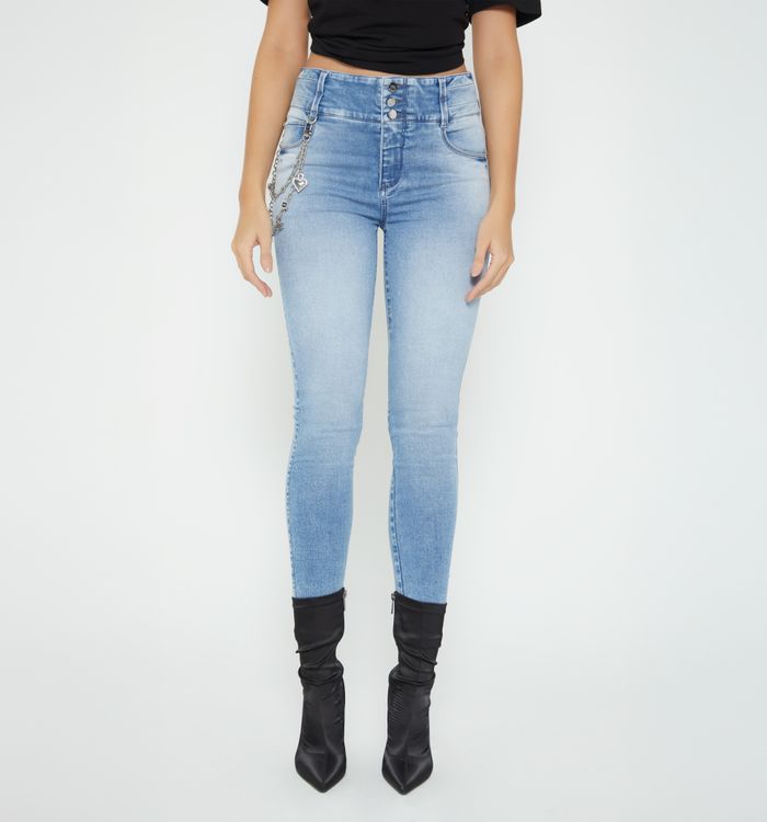 Jean skinny alto pretina ancha borla