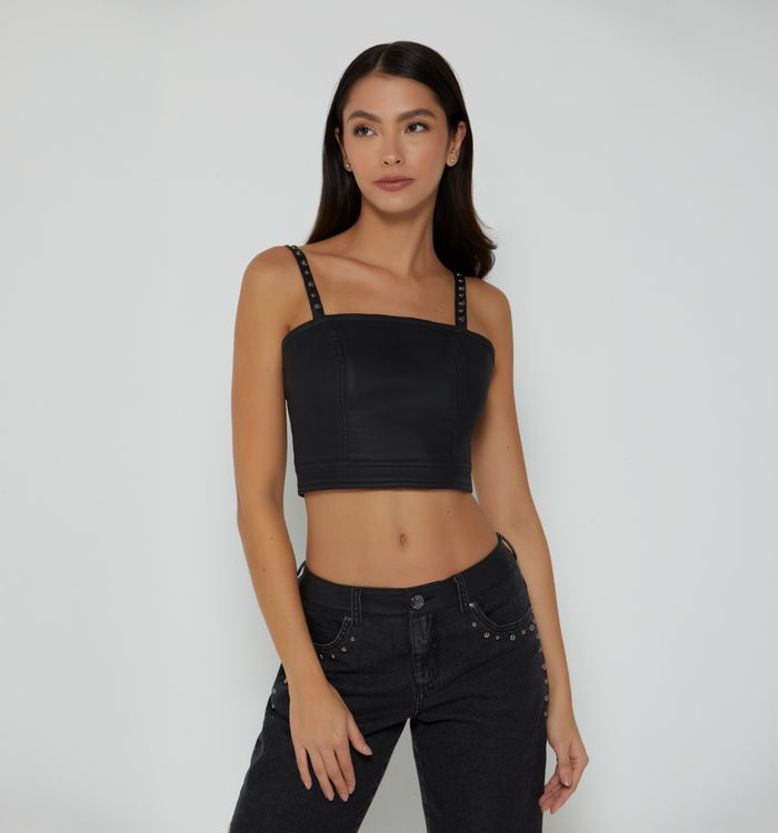 Blusa crop de tiras taches en pu
