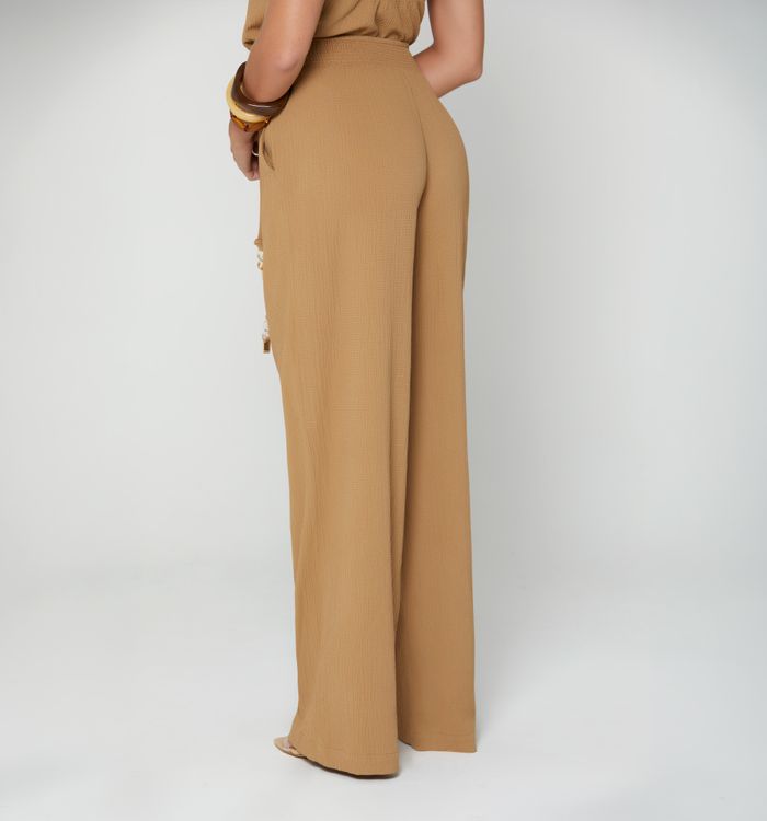 Pantalon palazo tiro alto con cordon