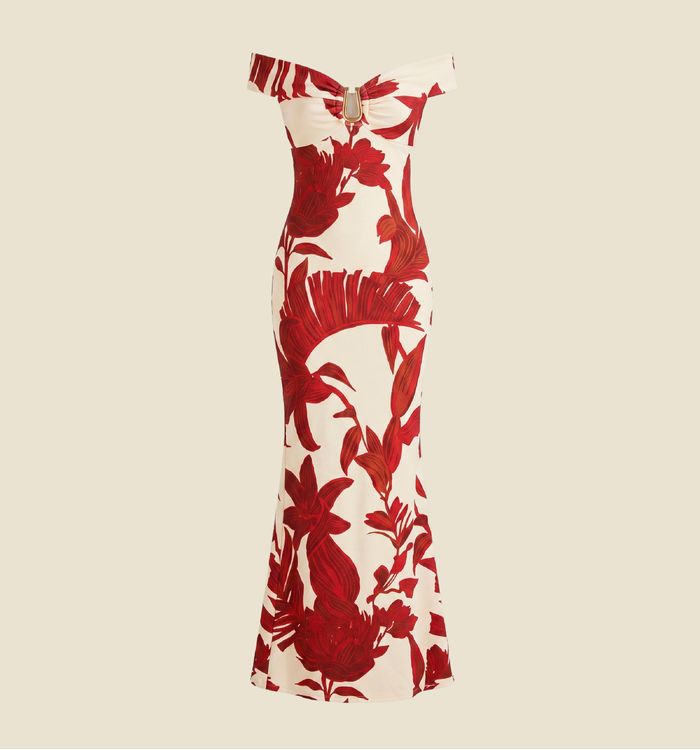Vestido largo escote bandeja con insumo