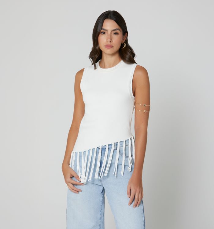 Blusa manga sisa  flecos