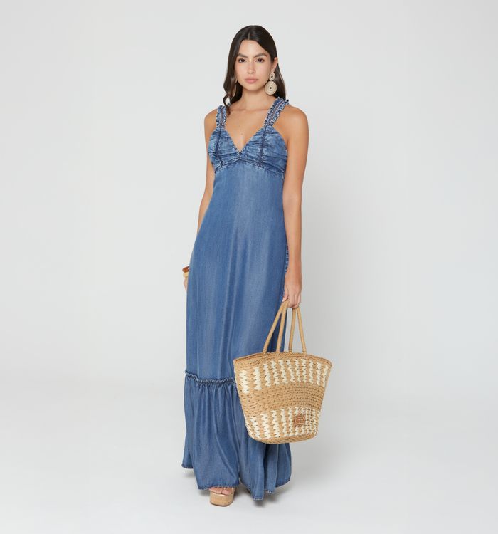 Vestido largo de tiras con insumo