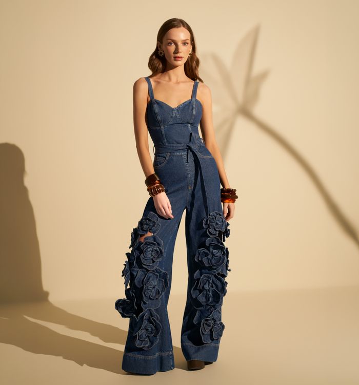 Enterizo largo wide leg con flores 3d