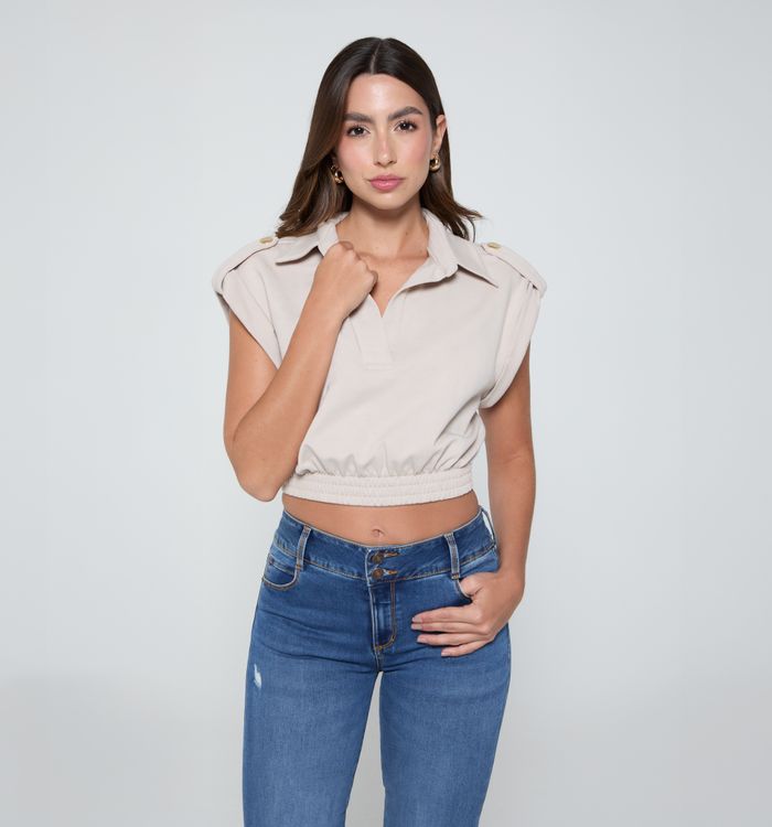 Blusa crop  manga corta con elastico
