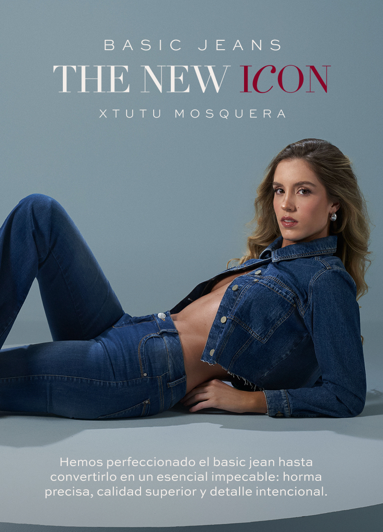 Jeans para mujer tiro alto en denim azul con chaqueta a juego, estilo casual elegante