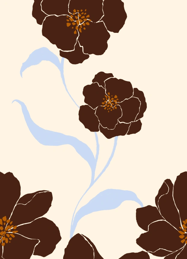 Composición del proceso de creación de un estampado floral, desde la ilustración hasta el corte y la confección.