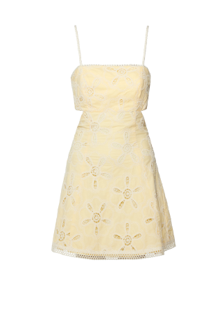 Foto silueta de vestido amarillo corto con tirantes de la marca Studio F